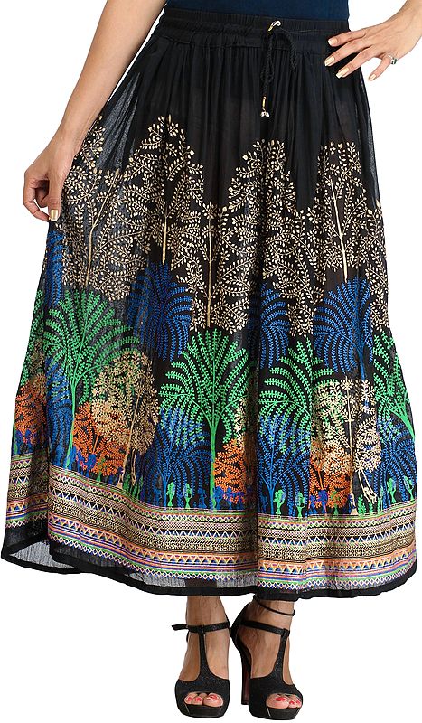 Long Skirt with Printed Trees