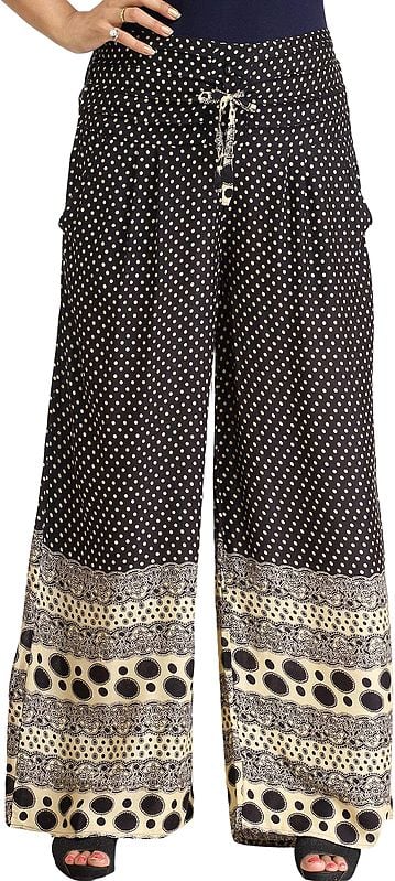 Palazzo Pants with Printed Polka Dots and Side Pockets