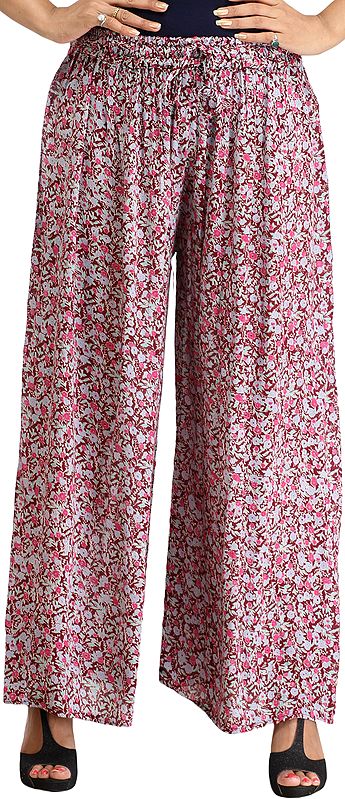 Windsor-Wine Floral Printed Casual Palazzo Pants