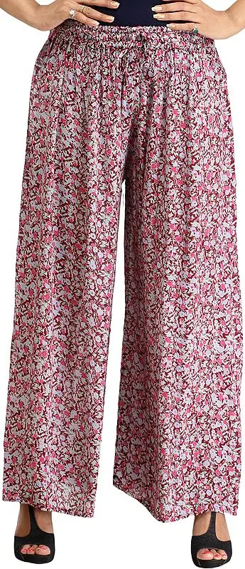 Windsor-Wine Floral Printed Casual Palazzo Pants