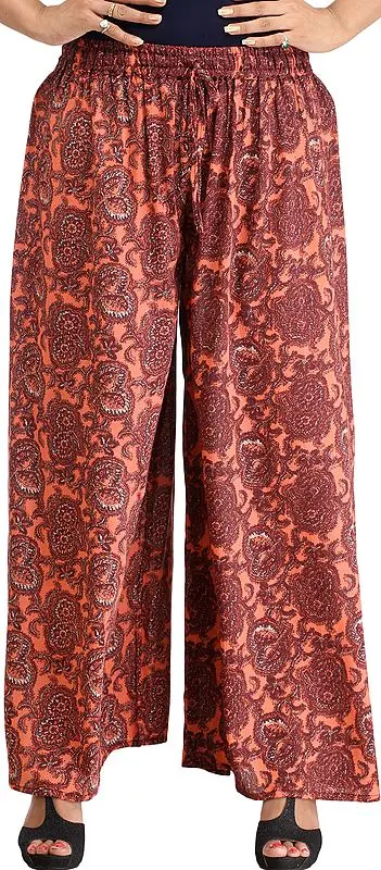 Burnt-Coral Casual Printed Palazzo Pants