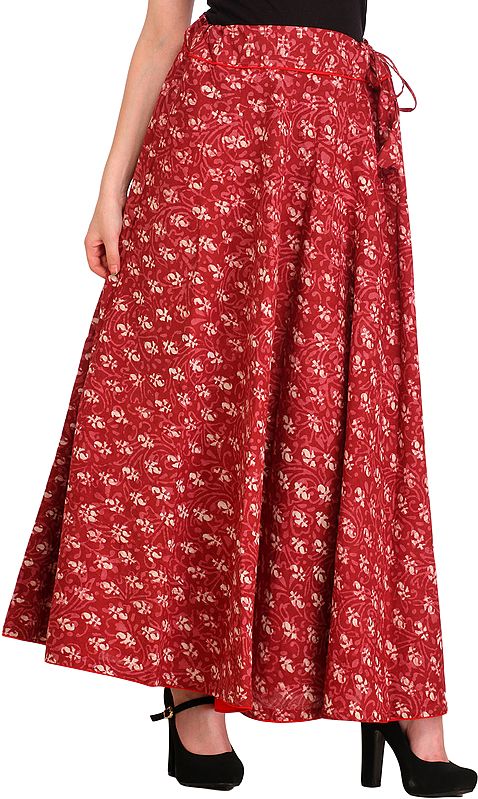 Dry-Rose Bagdoo Printed Long Skirt with Piping-work