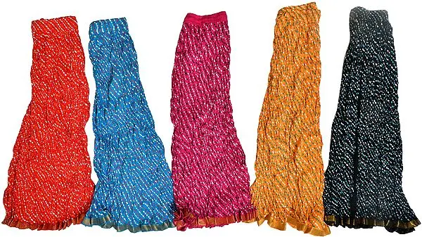 Lot of Five Printed Midi Skirts from Jodhpur with Gota Border
