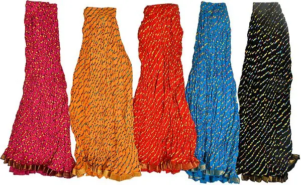 Lot of Five Jodhpuri Leheria Midi Skirts with Gota Border