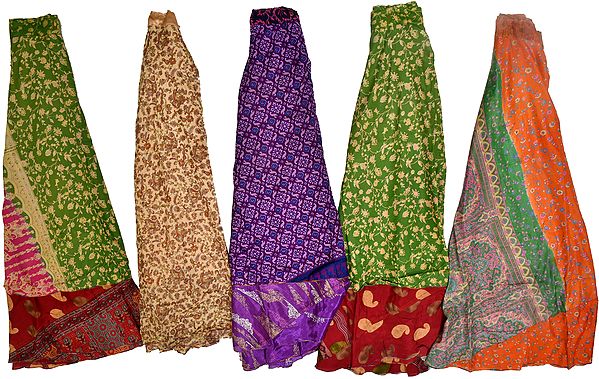 Lot of Five Wrap-Around Printed Vintage Sari Magic Skirts