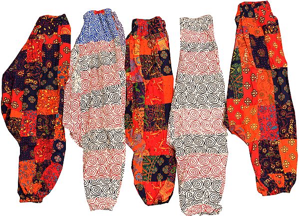 Lot of Five Printed Patchwork Harem Trousers