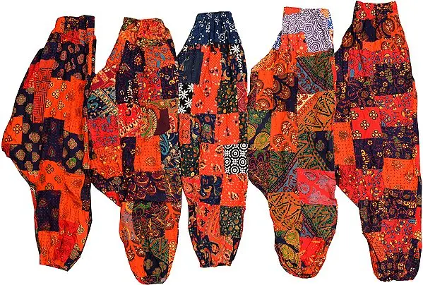 Lot of Five Printed Patchwork Harem Trousers