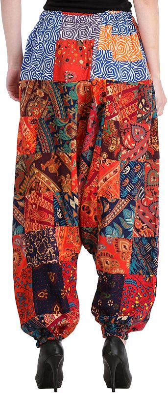 Multicolor Printed Patchwork Casual Harem Trousers | Exotic India Art