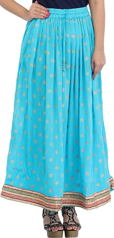 Long Skirt with Golden Printed Bootis and Gota Border