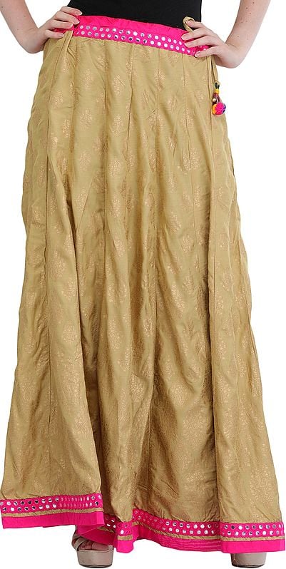 Long Ghagra Skirt from Jodhpur with Golden Printed Bootis and Mirrors