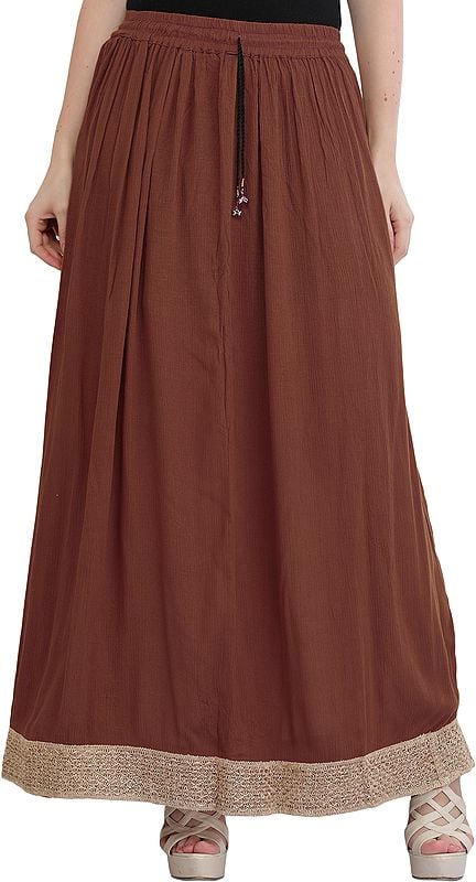 Plain Elastic Long Skirt with Golden Border