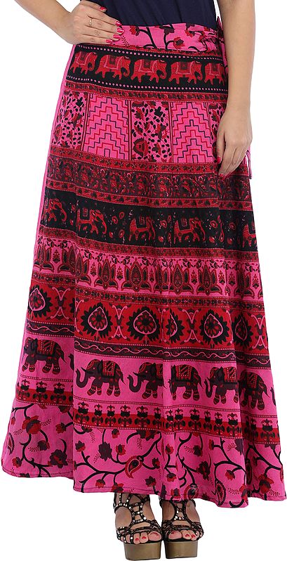 Wrap-Around Long Skirt from Pilkhuwa with Printed Elephants