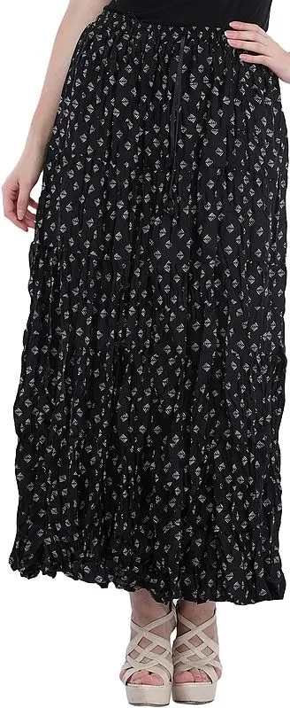 Phantom-Black Elastic Long Skirt with Printed Bootis All-Over