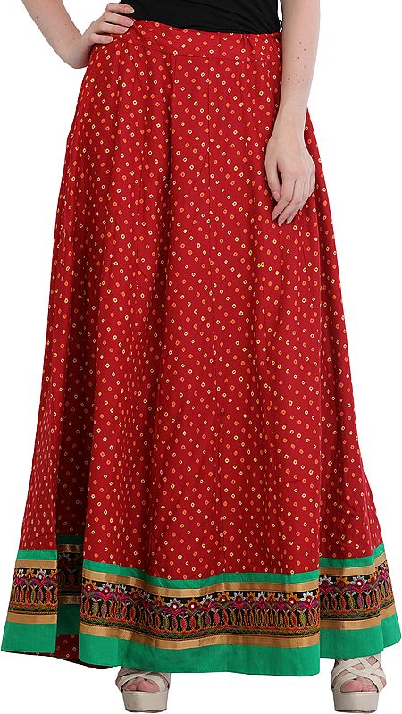 Long Skirt from Jodhpur with Bandhani Print and Embroidered Patch Border