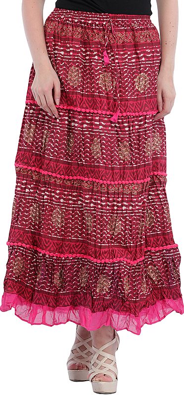 Elastic Long Skirt with Printed Stripes