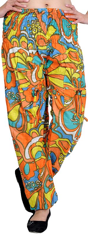 Tri-Color Printed Casual Trousers with Front Pockets