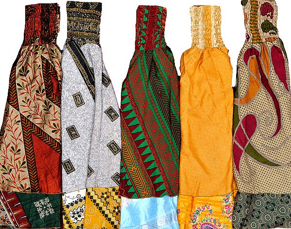 Lot of Five Vintage Sari Layered Skirts