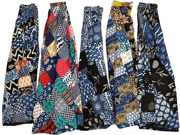 Lot of Five Printed Patchwork Ghagra Long Skirts