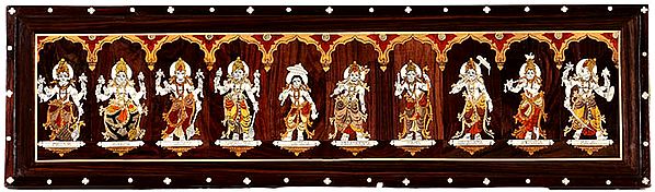 The Ten Incarnations of Lord Vishnu (From the Left - Matsya, Kurma, Varaha, Narasimha, Vaman, Parashurama, Rama, Balarama, Krishna and Kalki) (Framed)