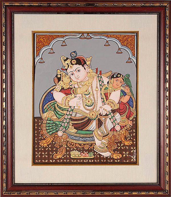 Krishna as Lover with Rukmini and Satyabhama  (Framed)