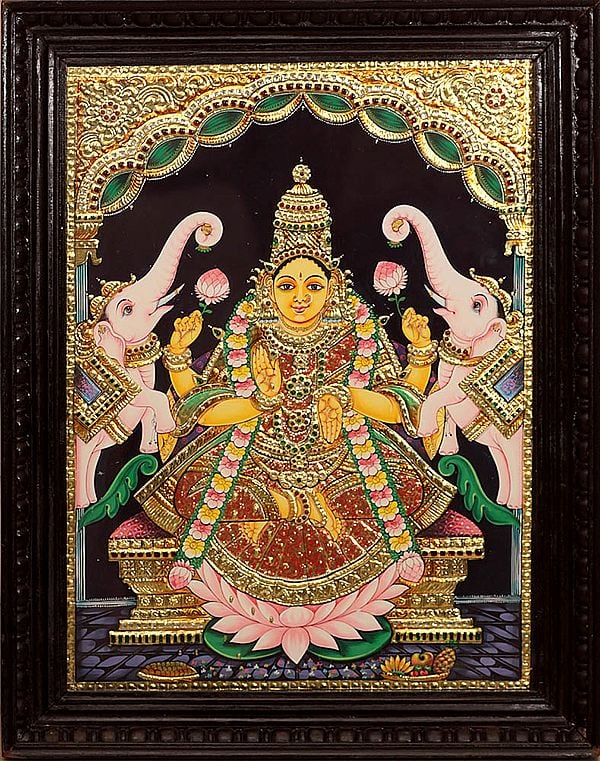 Gaja Lakshmi Tanjore Painting (Framed)