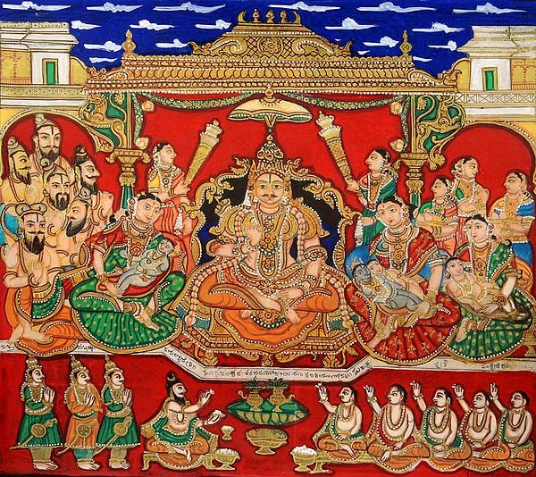 King Dasharatha with His Newly Born Sons