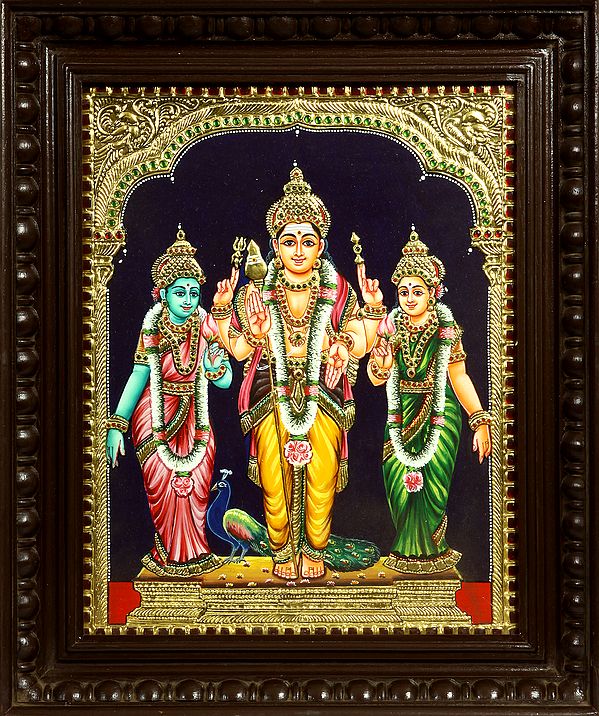 Karttikeya with His Two Wives Valli and Deivayanai