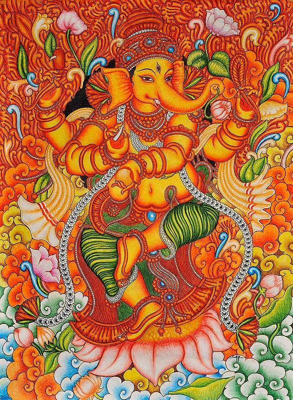Lord Ganesha Dancing on Lotus
