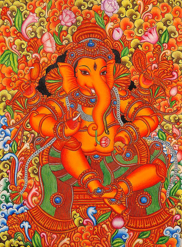 Lord Ganesha in the Style of Mattanchery Palace Murals