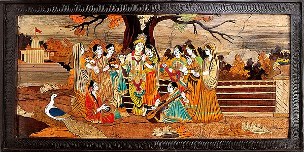 Radha Krishna with Gopis (Framed)
