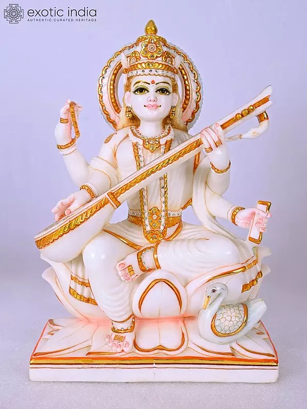 14" Goddess Saraswati Marble Statue