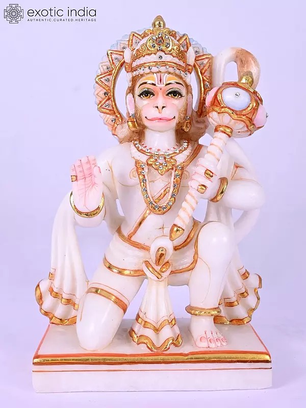 Lord Hanuman Marble Sculpture - 10 Inch - Symbol of Strength