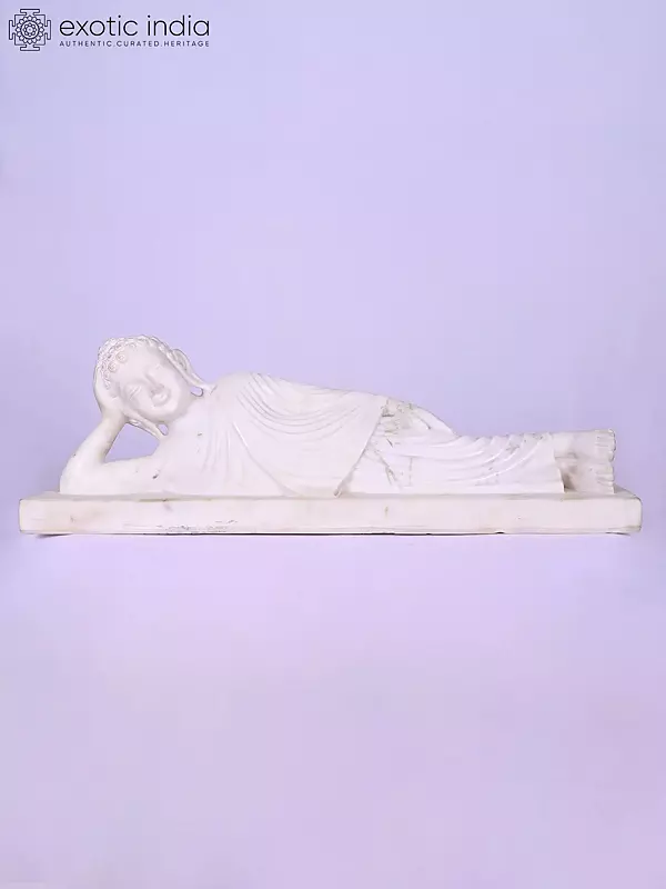 26" Reclining Lord Buddha | Marble Statue | Handmade Indian Art