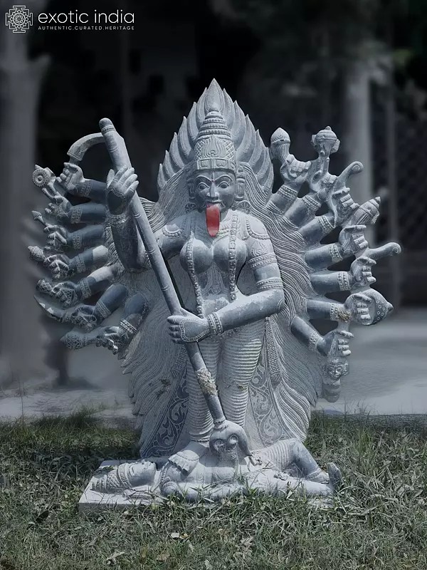 51" Sixteen Armed Goddess Kali Granite Statue