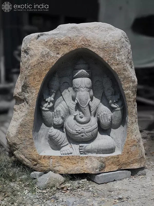 55" Four Armed Lord Ganesha Statue Carved in Granite