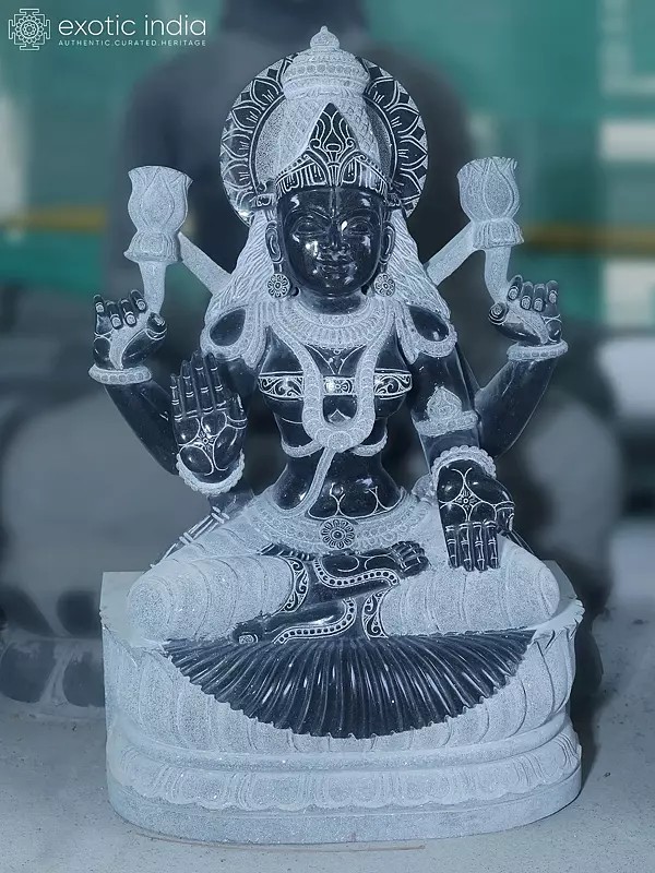 36" Seated Goddess Lakshmi Granite Statue