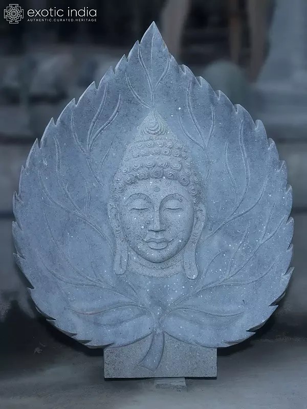 Granite Statue of Buddha on Peepal Leaf | 40" Sculpture
