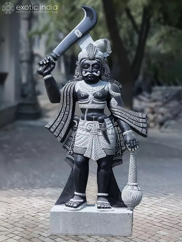 64" Lord Karuppasamy - Madurai Veeran Granite Statue