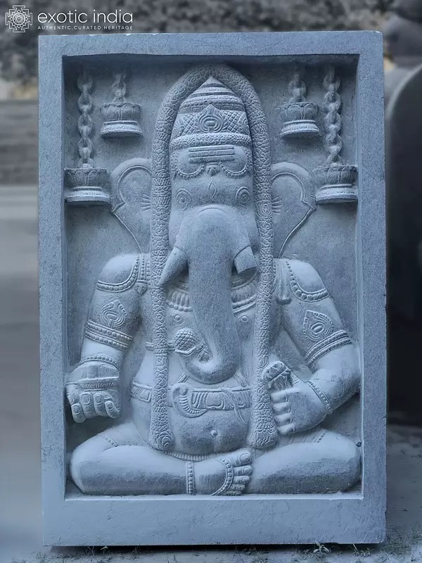 66" Lord Ganesha Granite Relief Sculpture