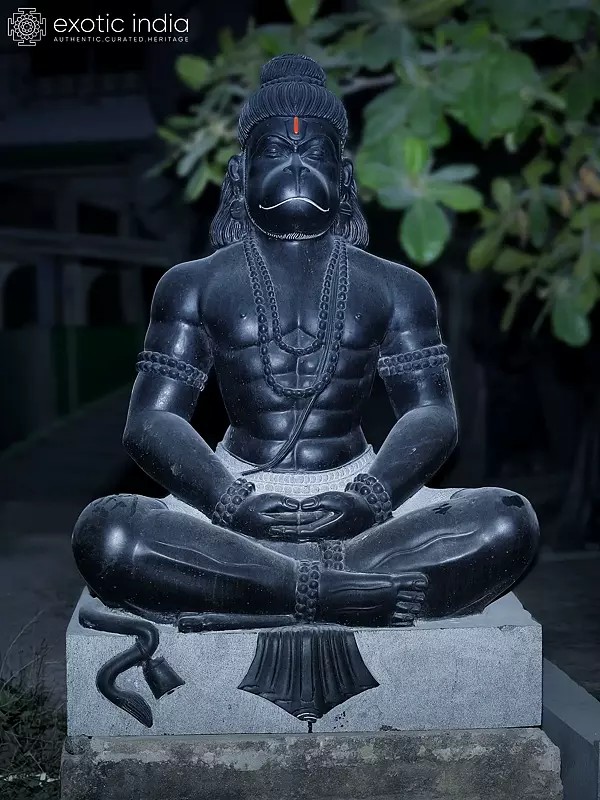 Large Granite Sculpture of Lord Hanuman in Seated Meditation