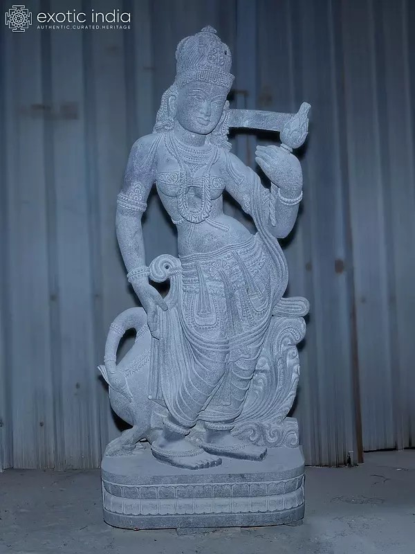 Monumental Granite Statue: 82" Standing Apsara