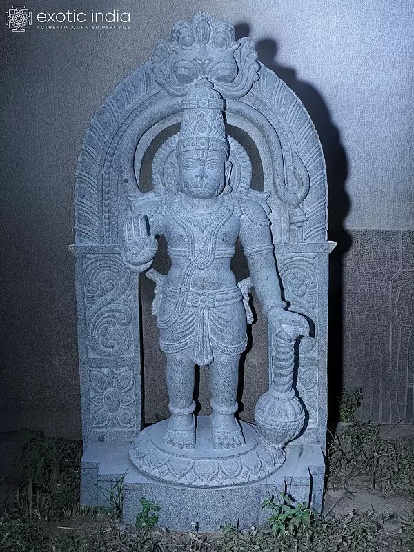 49" Lord Hanuman Holding Mace Granite Statue