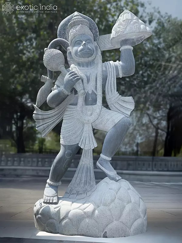 126" Lord Hanuman Carrying Sanjeevani Booti Granite Statue