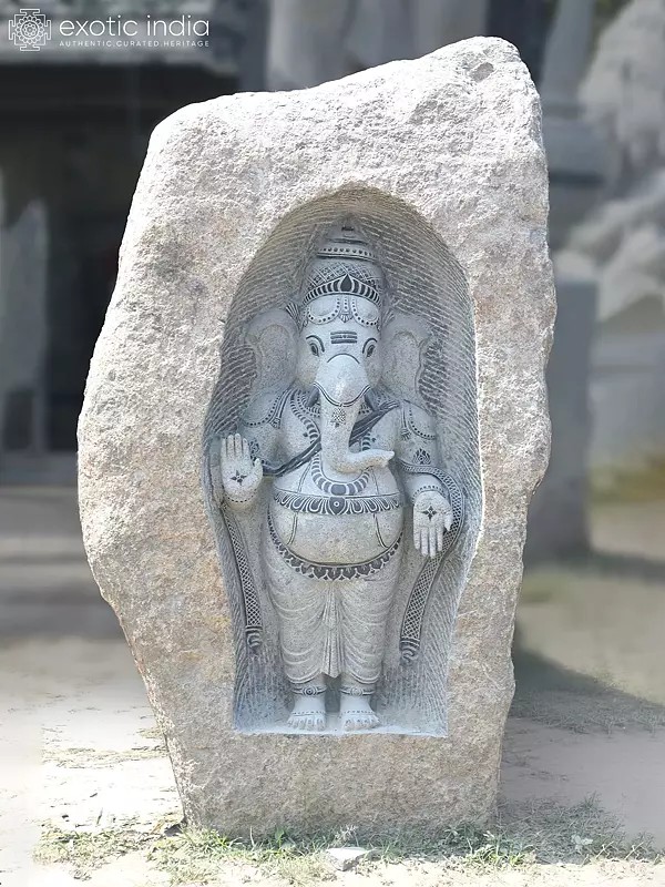 78" Lord Ganesha Statue Carved in Granite Stone