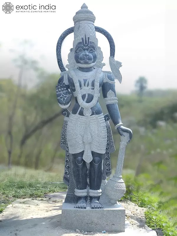 Lord Hanuman Granite Statue - 101" Tall Standing Figure