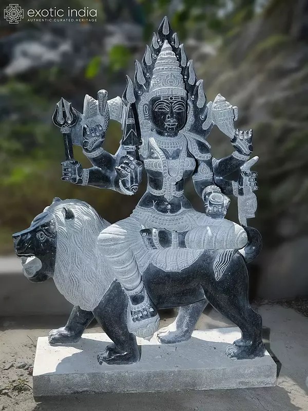38" Goddess Durga Granite Statue with Lion Mount