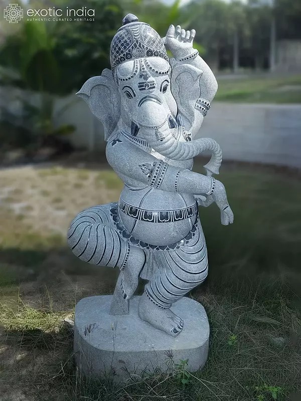 72" Large Size Dancing Lord Ganesha | Granite Statue | Handmade Indian Art