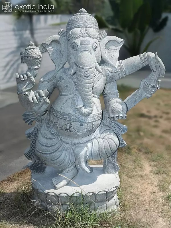 58" Large Size Dancing Lord Ganesha | Granite Statue | Handmade Indian Art