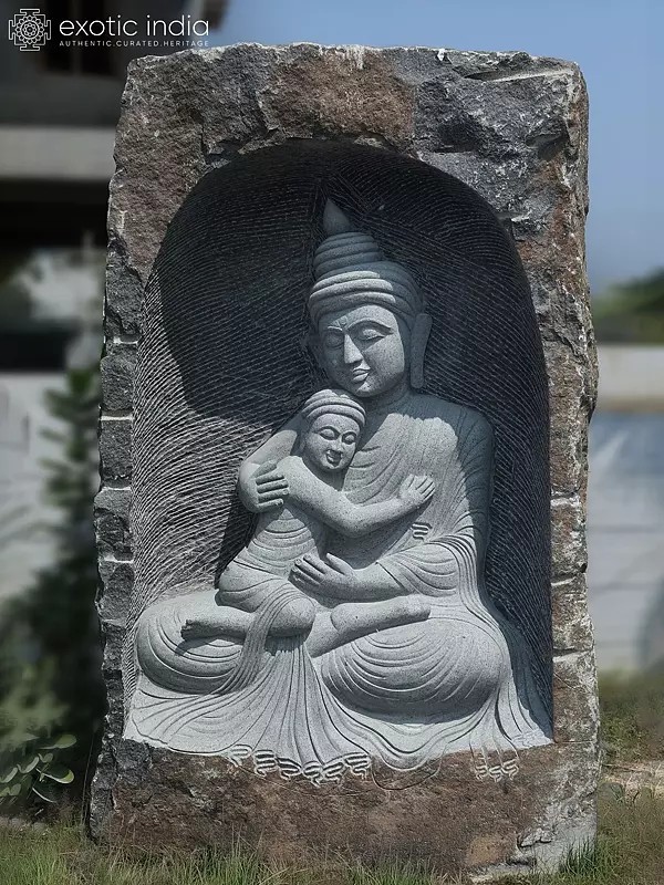 Lord Buddha Embracing Pupil Granite Sculpture