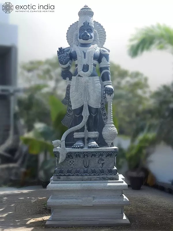 150" Large Size Standing Lord Hanuman | Granite Statue with Base | Handmade Indian Artwork